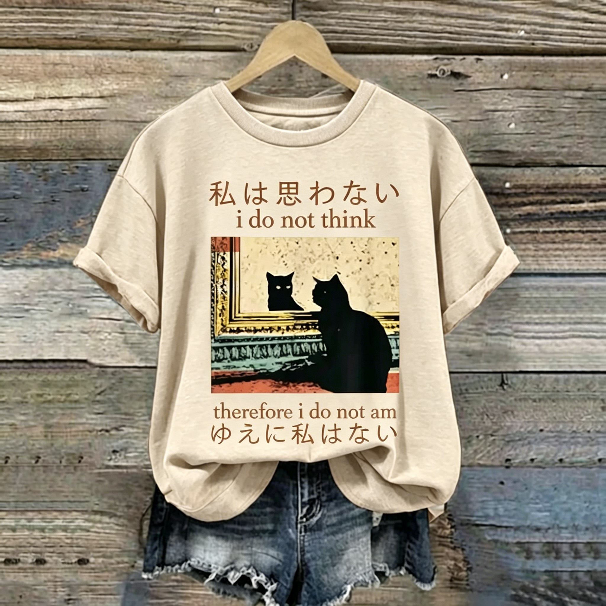 Abstract Creative Lazy Black Cat Graphic Casual T-shirt elevenforest