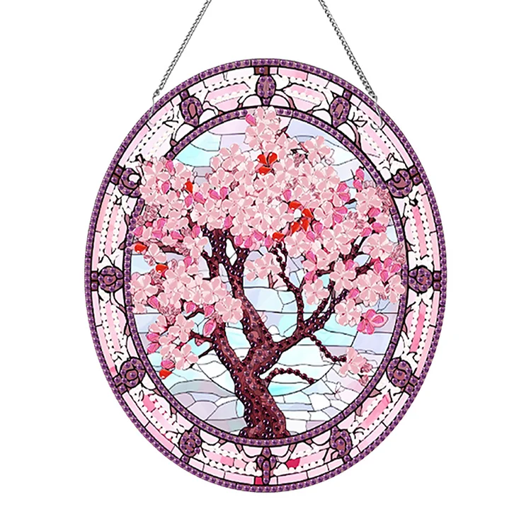 Acrylic Stained Glass Flower Diamond Painting Hanging Pendant Home Decor(Sakura)