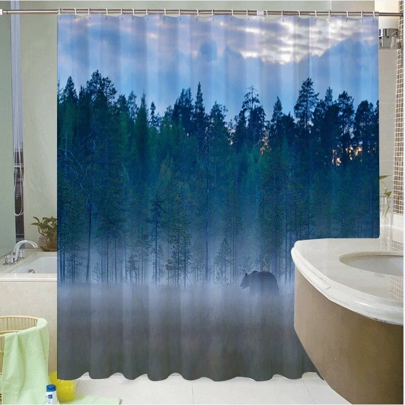Marble Striped Shower Curtain Blue Black Simple Design Wave Bathroom Accessories Decorative Waterproof Screen With Hook
