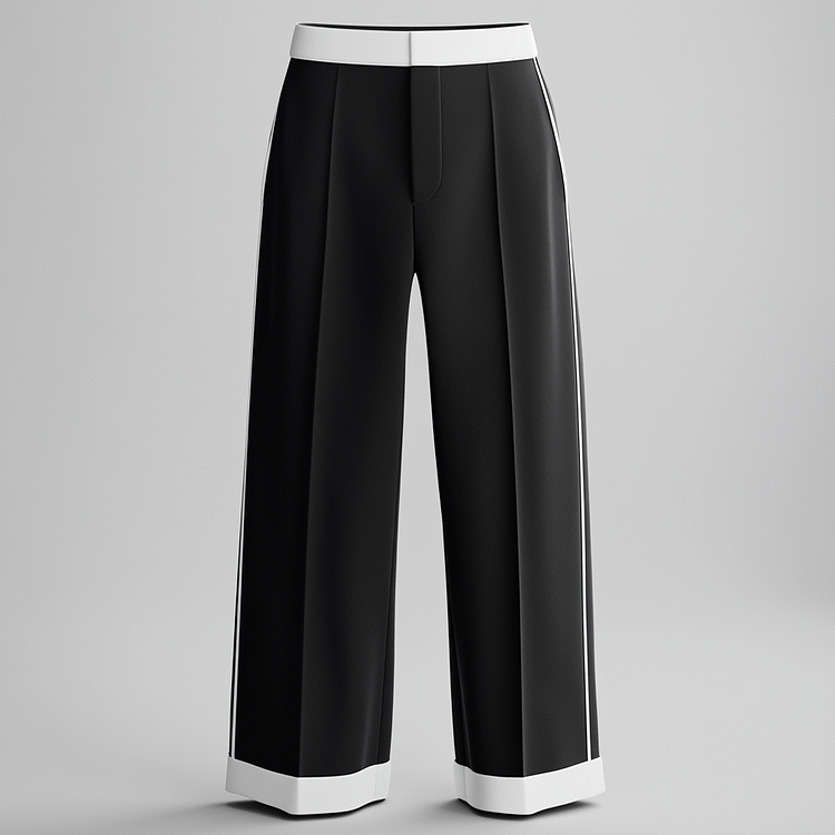 Men's Contrast Color Single Pleated Straight Pants
