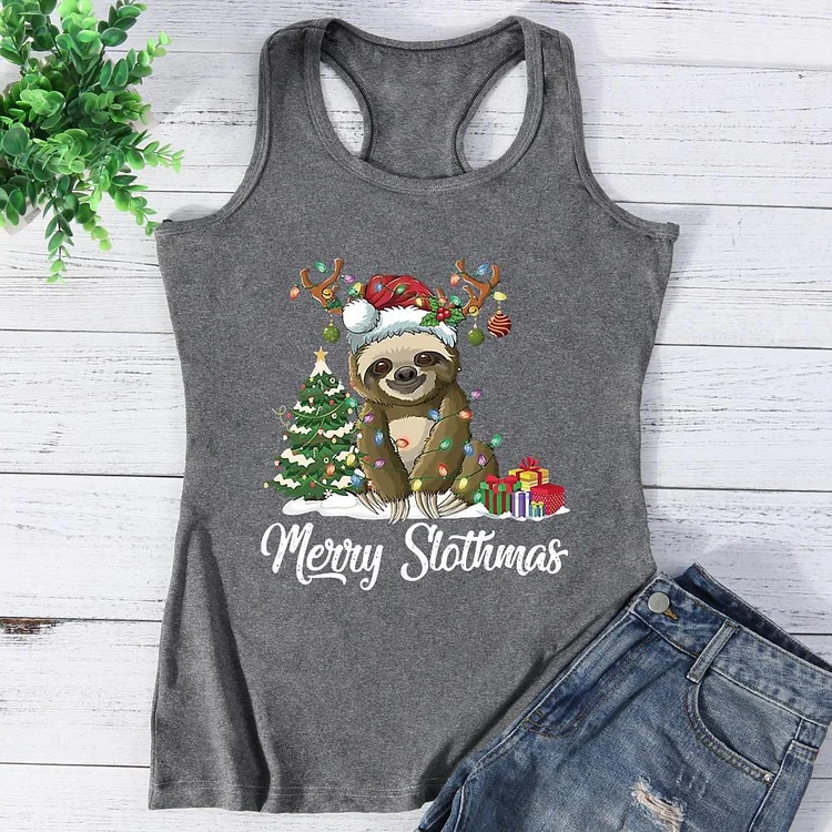 Merry Slothmas Funny Sloth Christmas Vest Top-Annaletters