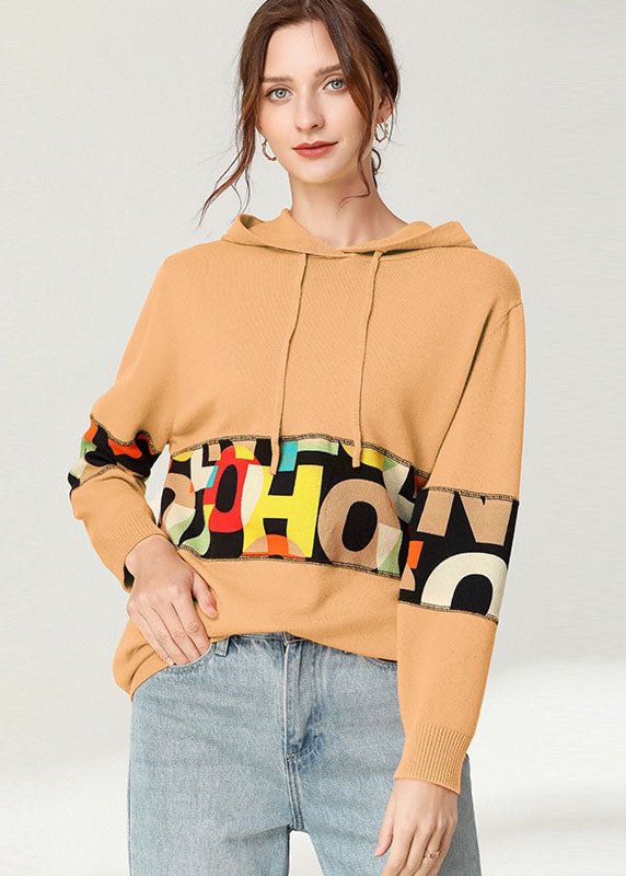 Chic Yellow Letter Patchwork Knit Loose Tops CK952- Fabulory