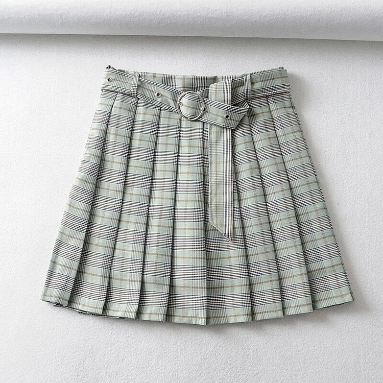 JK Style High Waist Plaid Pleated Skirt