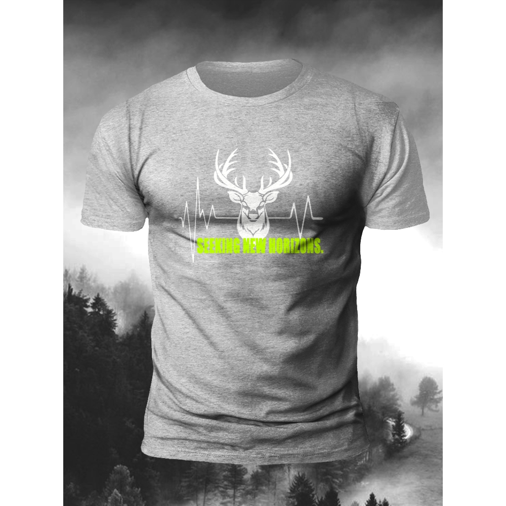 Men's SEEKING NEW HORIZONS Print Casual Short Sleeve T-shirt