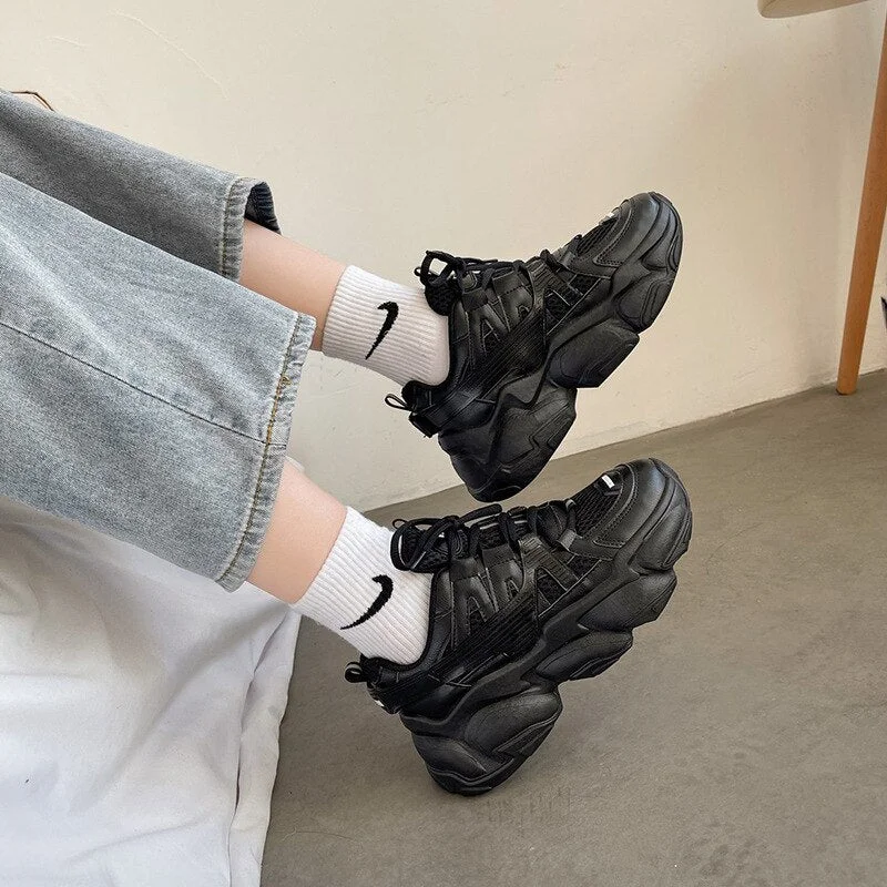 Fashion Women Sneakers Mesh Chunky Sneakers Casual Shoes Autumn 2021 Comfortable Thick Sole White Dad Flats Platform Shoes