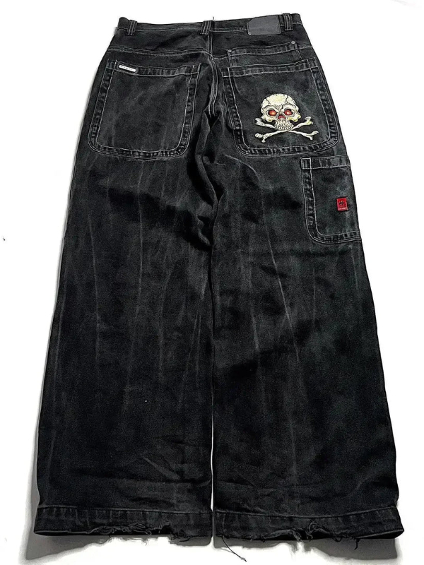 Gothic Street Skull Embroidered Baggy Pants