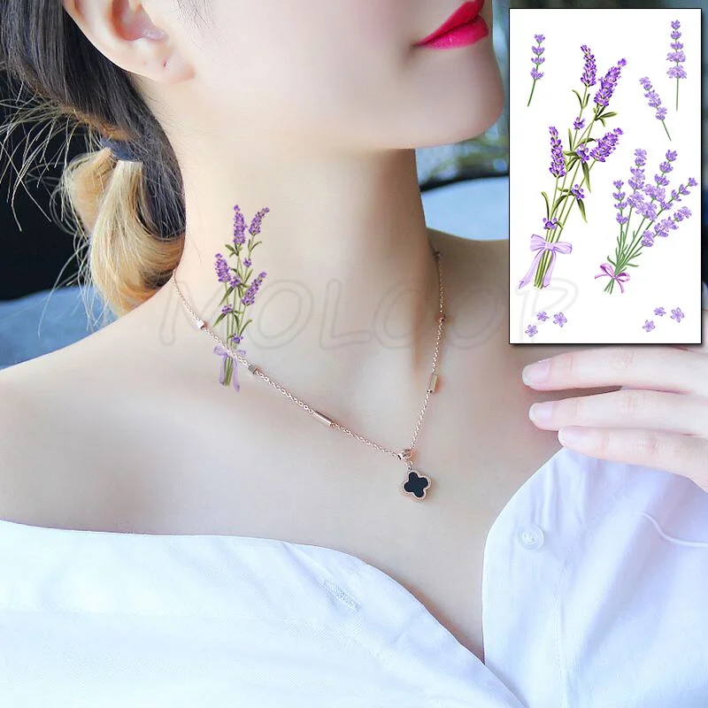 Beautiful Rose Flowers Body Art Neck Abdomen Waterproof Fake Tattoo Sexy for Woman Men Flash Temporary Small Size Tattoo Sticker