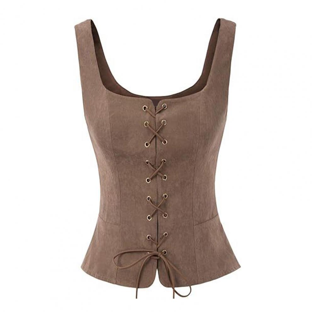 Toneke Vintage Gothic Women Corset Tank Top Sexy Waist Trainer Lace-up Front Vest Renaissance Vest Steampunk Shapewear Slimming Vest