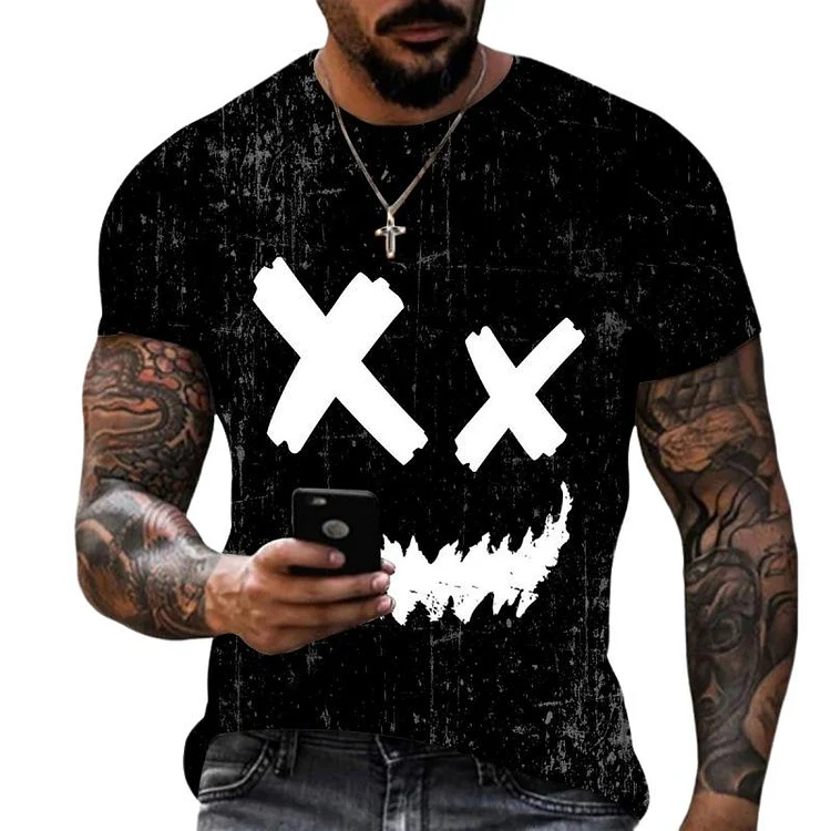 Men's Fun Smiley Print Round Neck Short-sleeved T-shirt