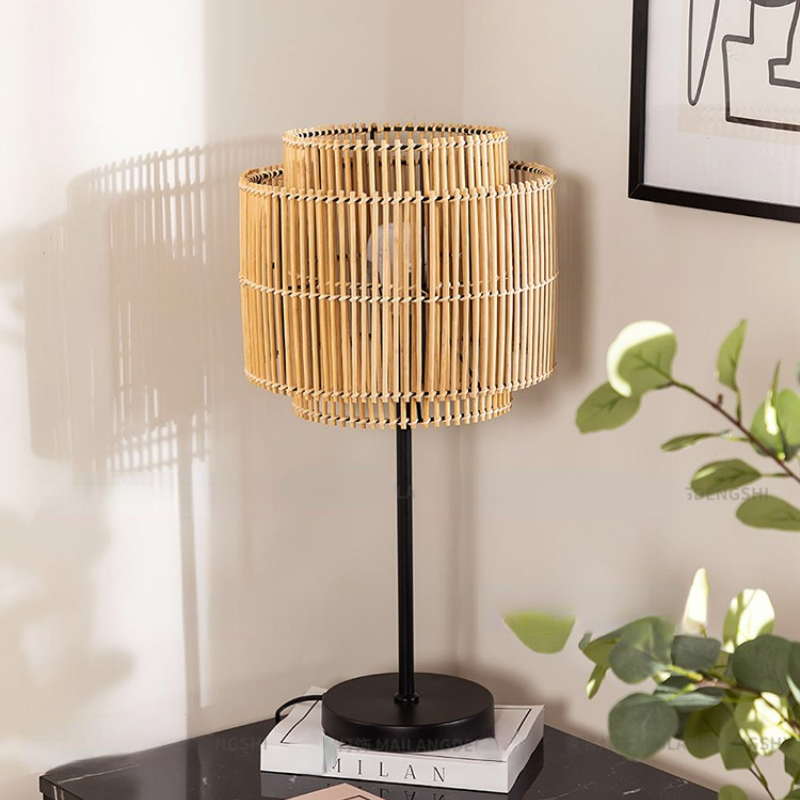 Nordic Handmade Rattan Bedside Table Lamp For Bedroom