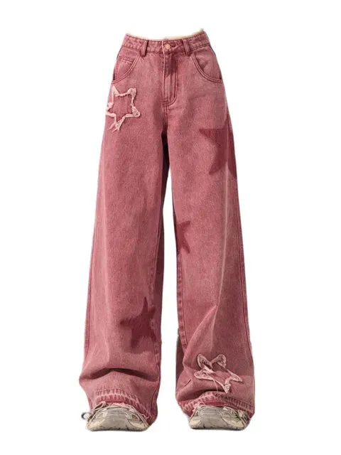Pink Star Wide Leg Jeans