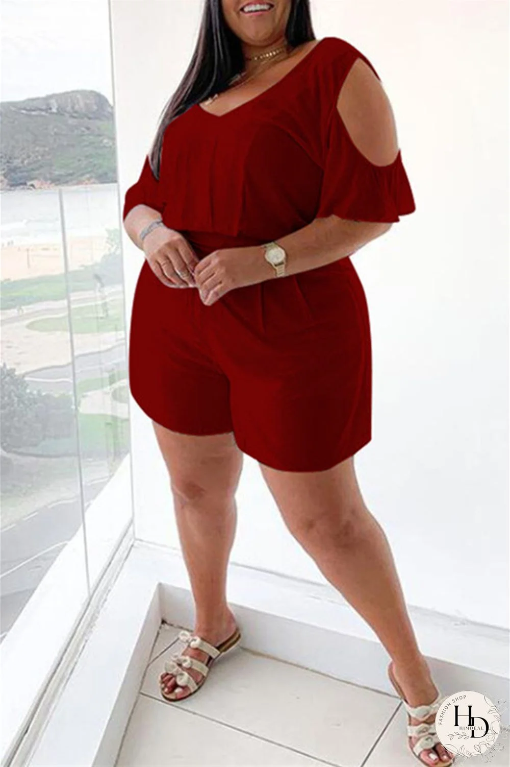 White Fashion Casual Solid Basic V Neck Plus Size Romper
