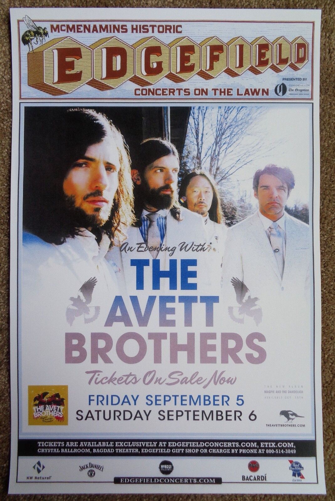 AVETT BROTHERS 2014 Gig POSTER Edgefield Portland Oregon Concert