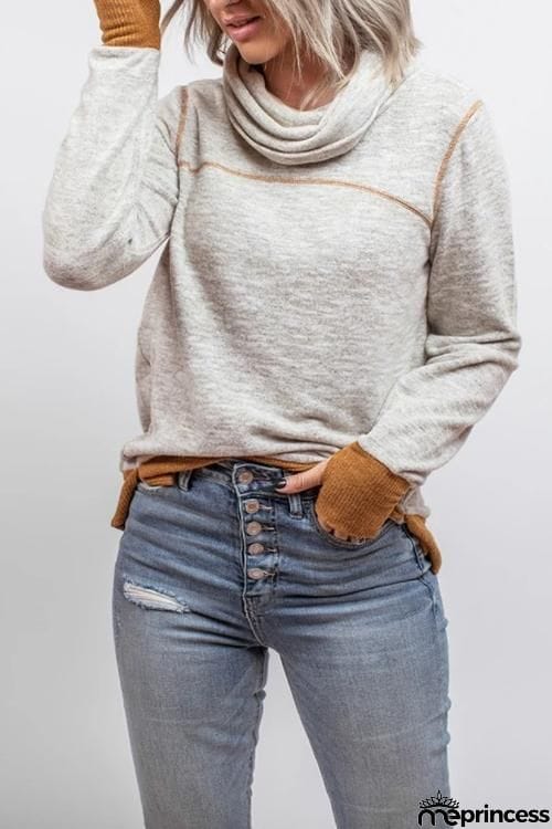Cowl Neck Color Block Sweatshirt