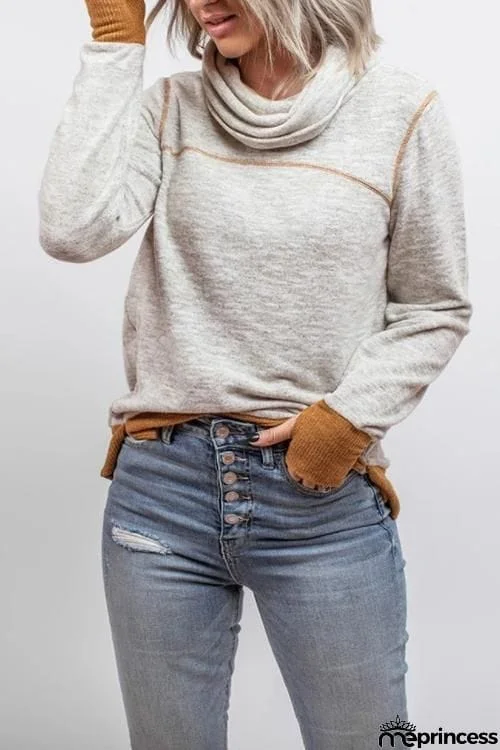 Cowl Neck Color Block Sweatshirt
