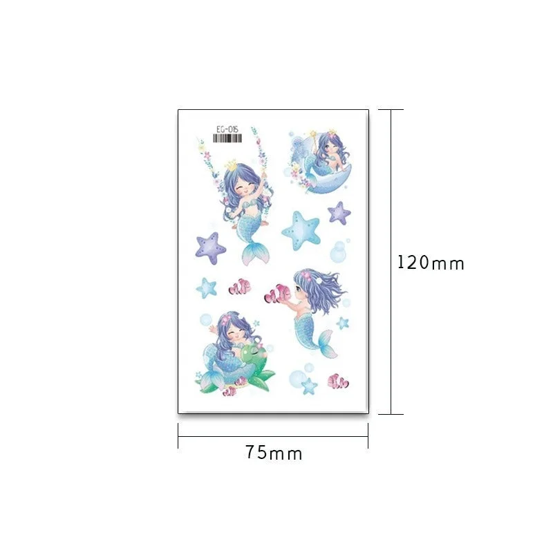 12 kinds Glitter Powder Temporary Tattoo Cartoon Mermaid Ocean Stickers tatouage temporaire Disposable Party Makeup