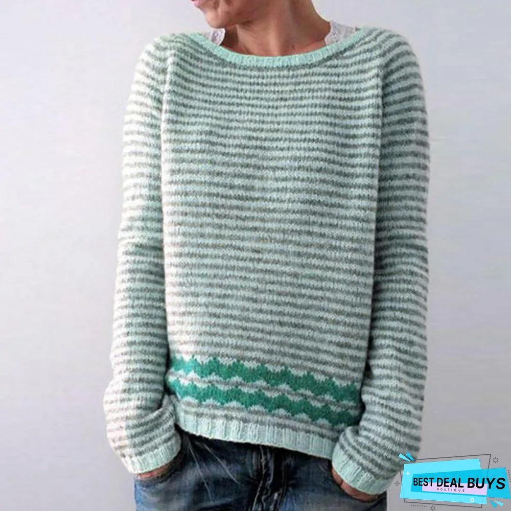 Plus Size Casual Striped Sweaters