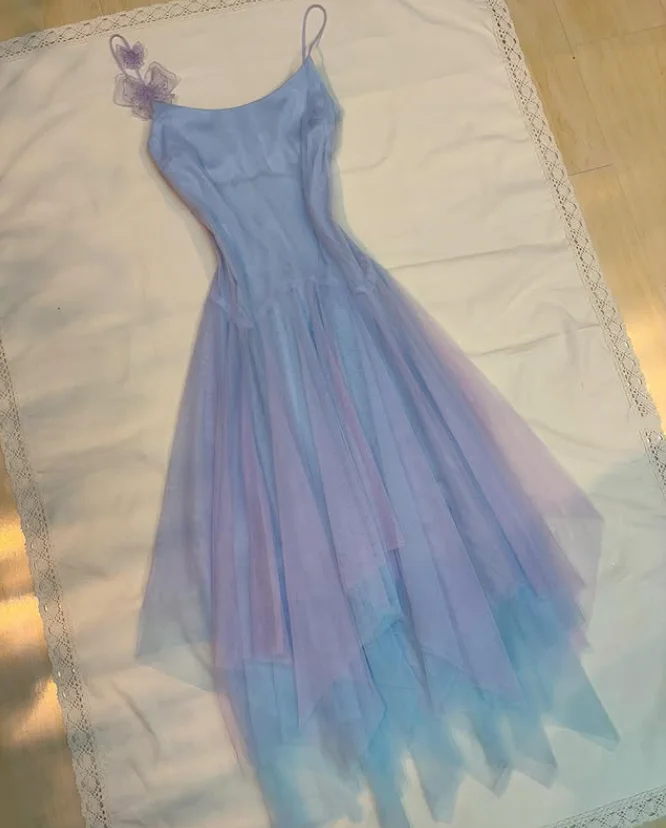 Purple Blue Fairy Short/Mid-Length Chiffon Homecoming Dress Birthday Party Dress