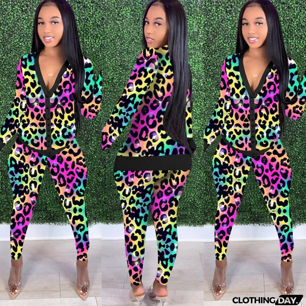 Autumn Leopard Print Matching Jacket and Pants Set