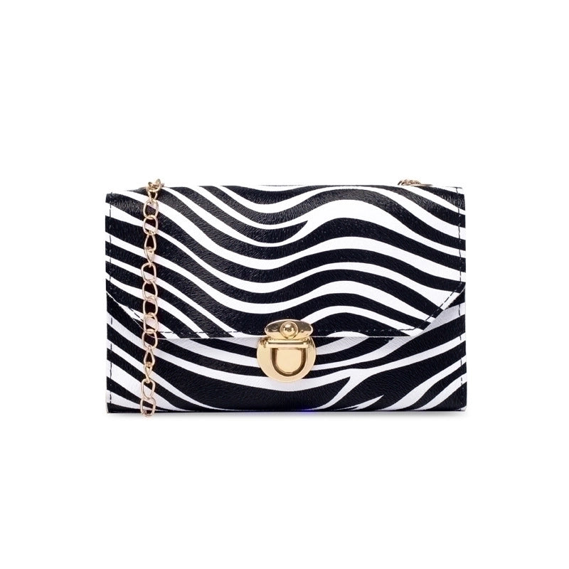 Women’s Pu Leather Zebra Fashion Square Lock Clasp Shoulder Bag Crossbody Bag Chain Bag