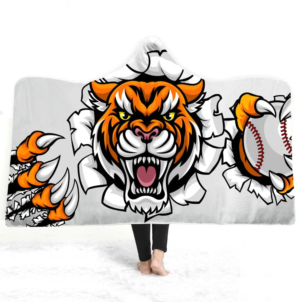 Hooded Blanket 3D Printed Baseball For Home Sofa Sherpa Fleece Hoodie Blanket Microfiber Throw Blanket For Adults Drop Shipping