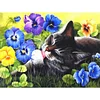 Diamond Painting -DIY Round Drill Cat lounging in Flowers