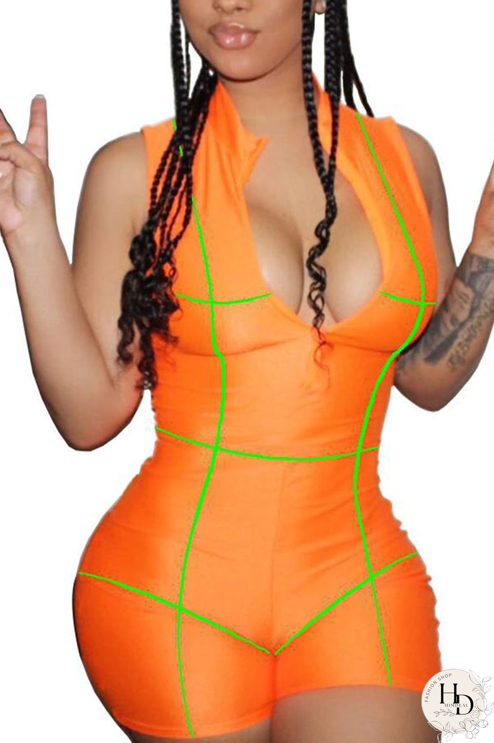 Orange Fashion street Print Sleeveless O Neck Jumpsuits