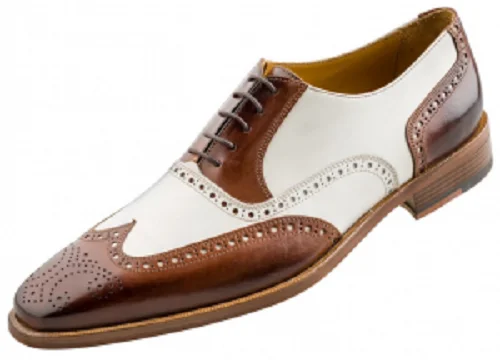 New Men Spectator Shoes, Brogue Wingtip Brown And White Formal Shoes