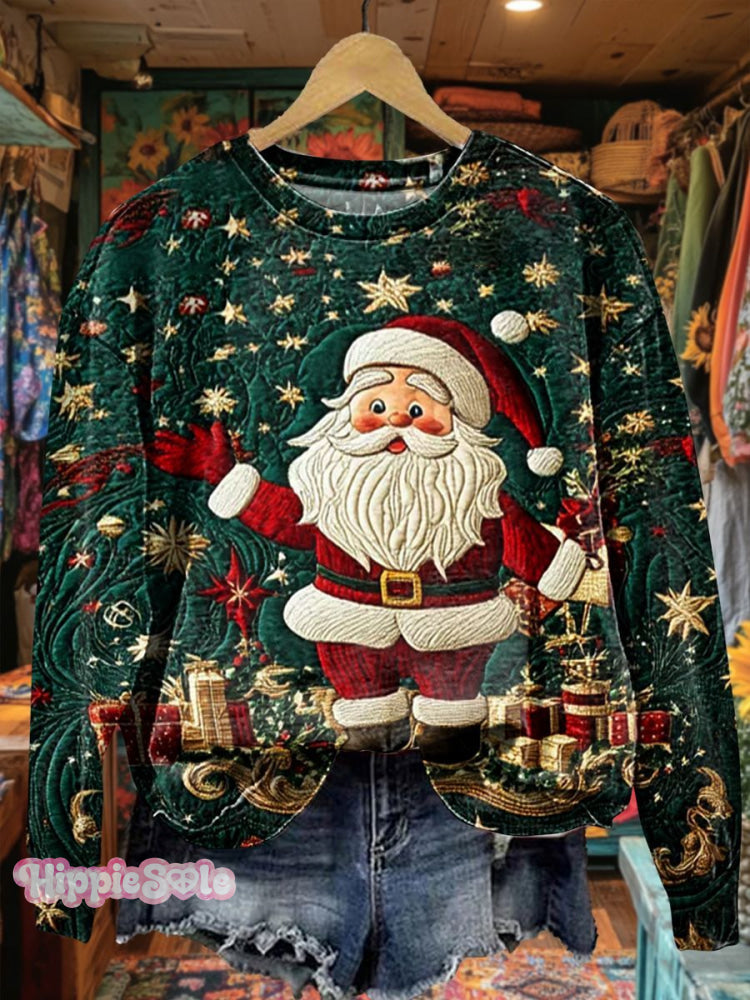 Women’s Christmas Winter Santa Claus Textured Prints Casual Sweatshirt Multicolor / S