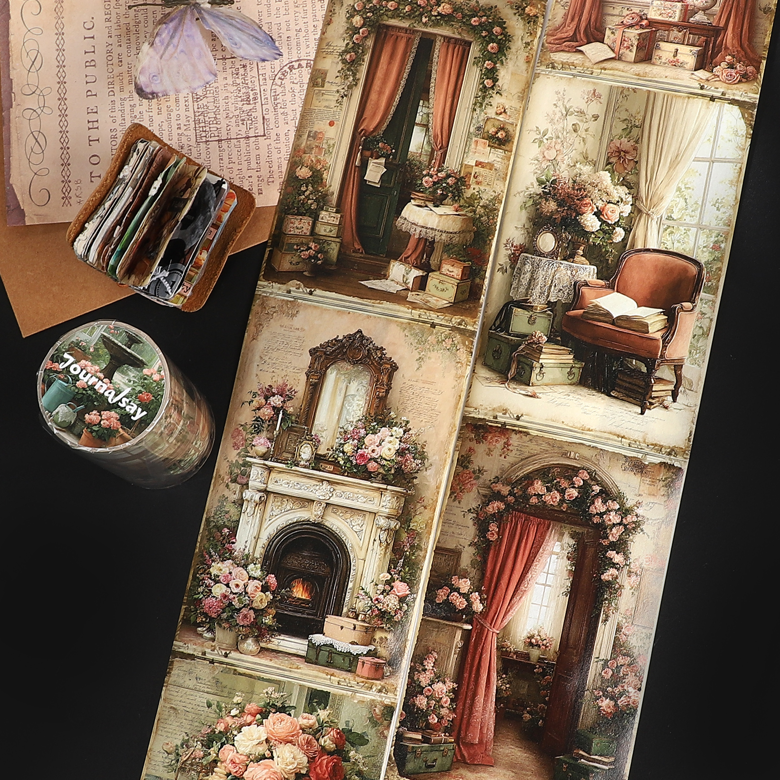 와시 테이프 - 80mm*205cm 빈티지 빅토리아풍 꽃무늬 창문 풍경