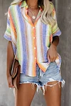 Summer Stripe Color Block Blouses
