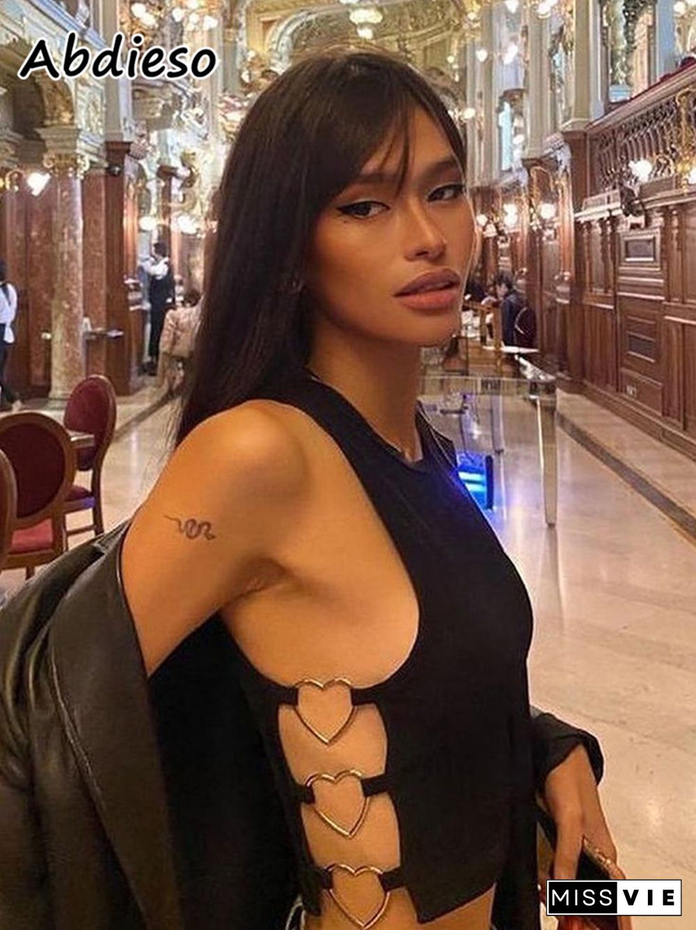 Black Hollow Out Streetwear Y2K Tops Casual Sleeveless O Neck Summer Design Ribbed Tank Top Sexy Women Clothes