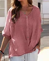 Fashion Solid Split Joint V Neck Tops