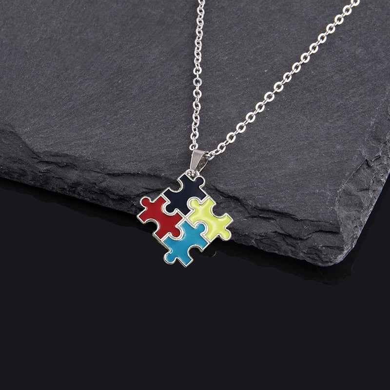 Hip-Hop French Style Commute Jigsaw Alloy Iron Enamel Unisex Pendant Necklace