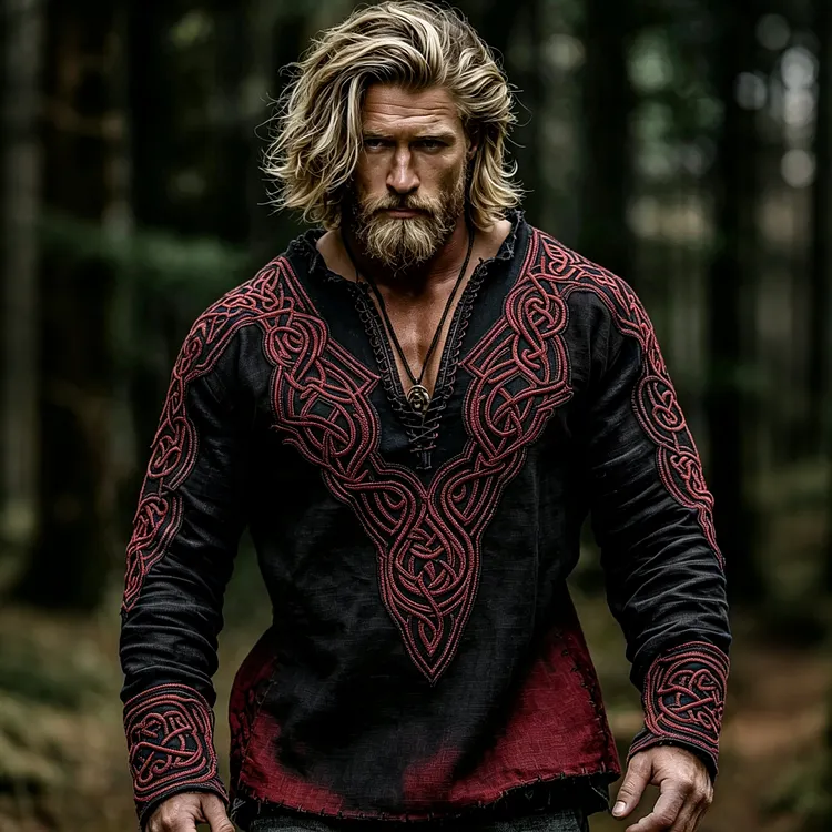 Men's Vintage Viking Celtic Knot Art Casual Linen Blend Shirt
