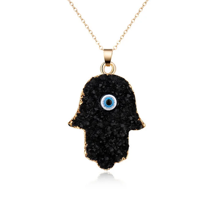 Olivenorma Hamsa Evil Eye Obsidian Clear Crystal Necklace