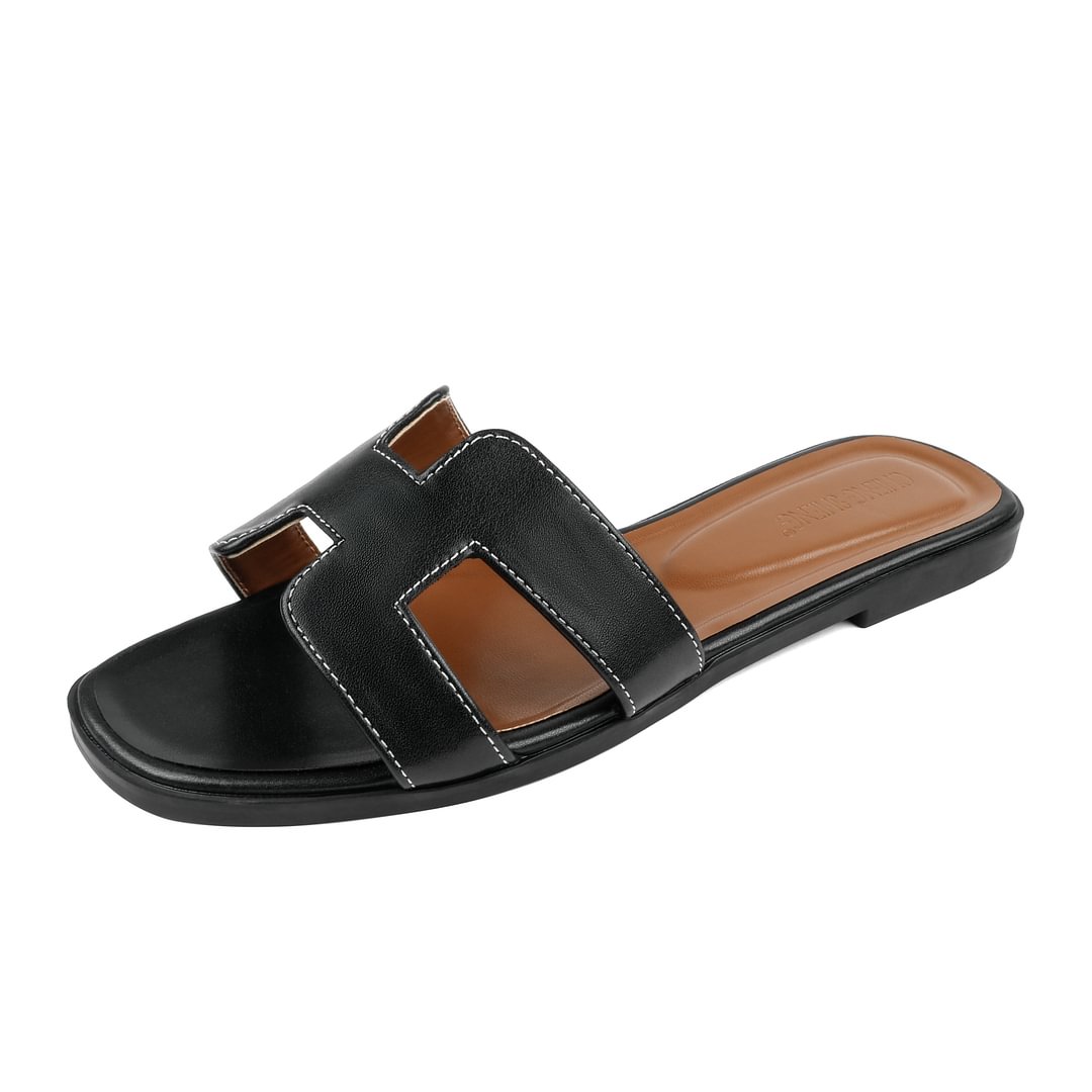 H-shape Leather Slipper-vocosishoes