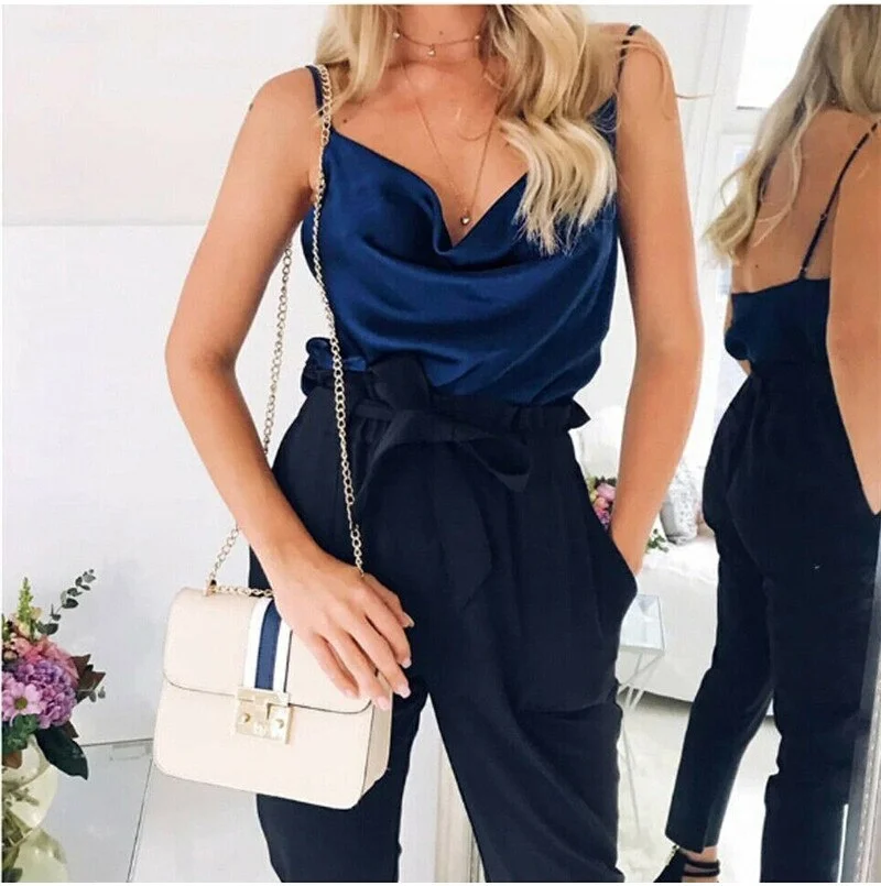 Women Sexy Casual Summer Top Elegant Plain Basic Satin Tank Ladies Shirt Loose Sleeveless Vest Dames debardeur femme