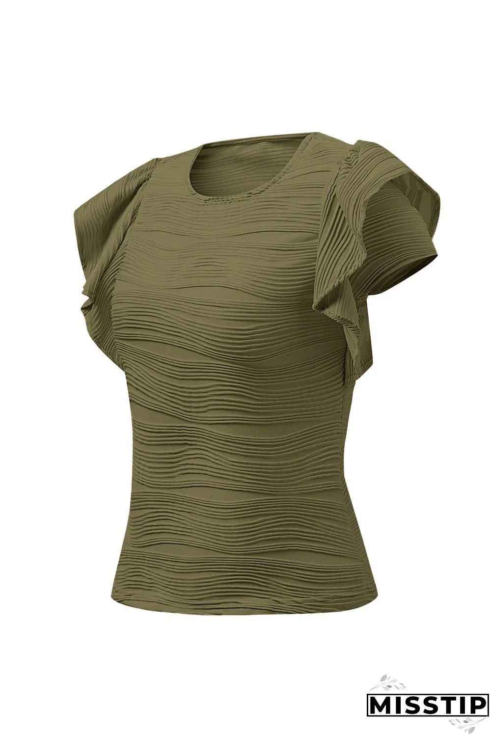 Textured Round Neck Cap Sleeve Top