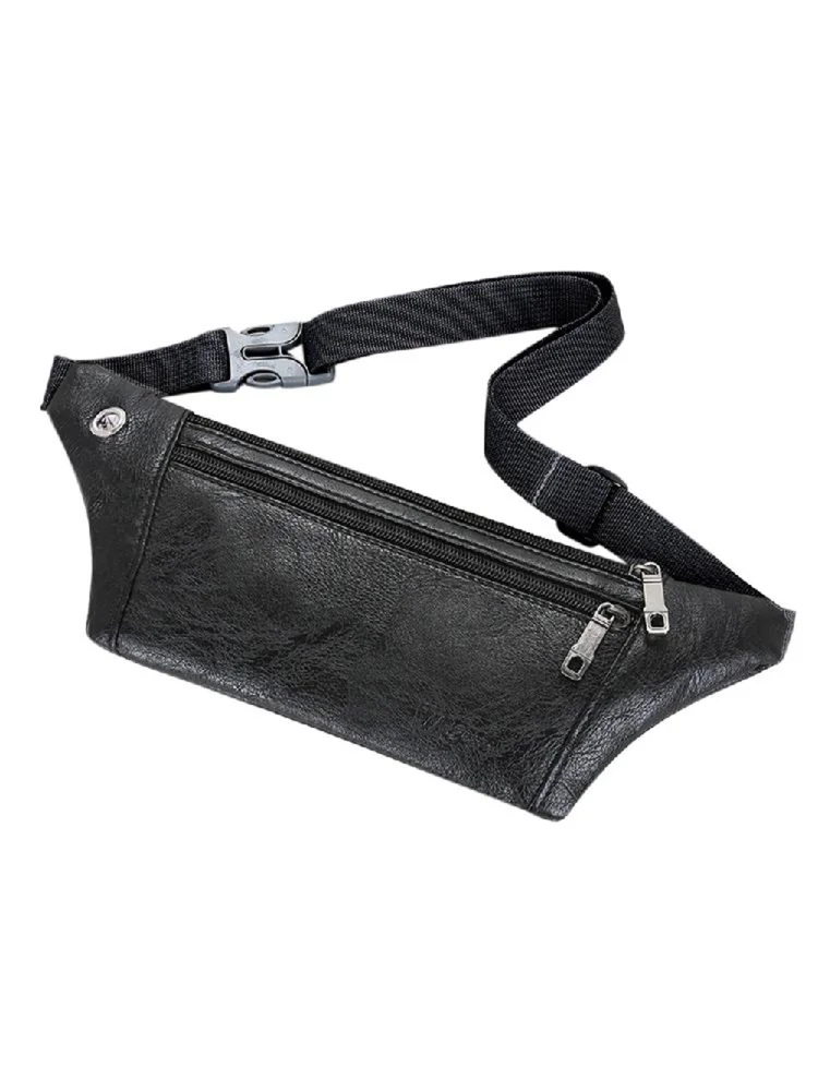 Men Waist Bag Retro Leather Fanny Chest Belt Pouch Crossbody Pack (Black)