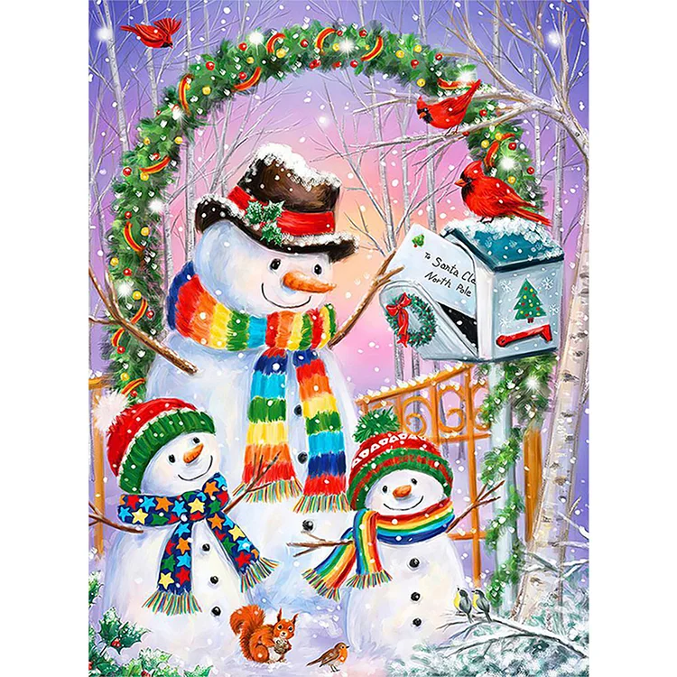 Full Round Diamond Painting - Christmas Snowman With Rainbow Scarf 45*60CM