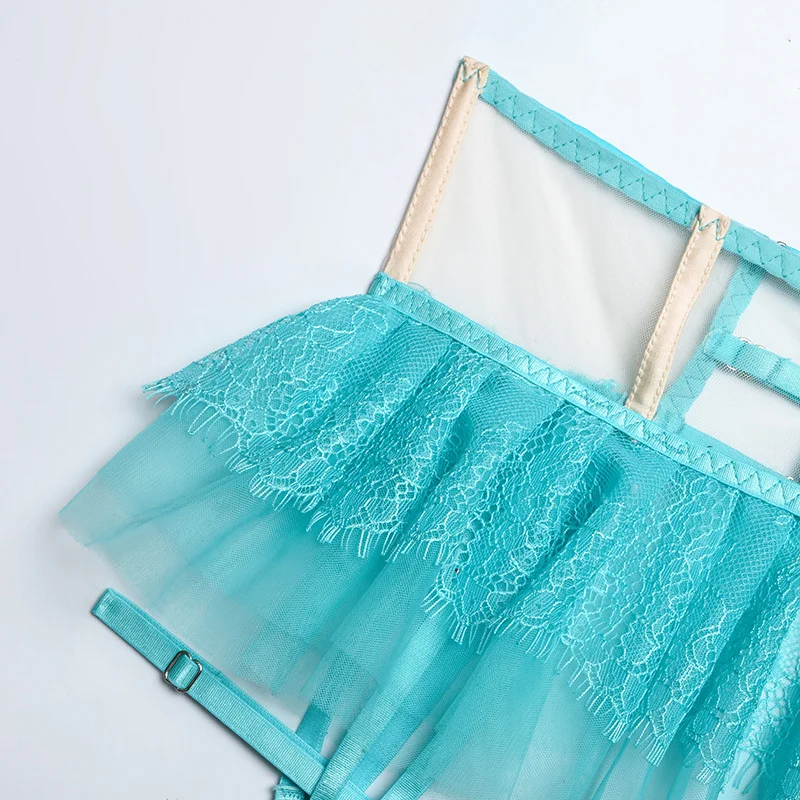 Billionm Lingerie Set Push Up Bra and Panty Sexy Intimate Womens Sex Underwear Three Pieces Mesh Sheer Lingere Lace Pink Bralette Costume