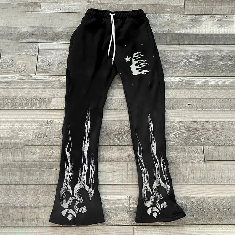 Sopula Artistic Vintage Star Fire Print Stylish Casual Flared Sweats Trousers