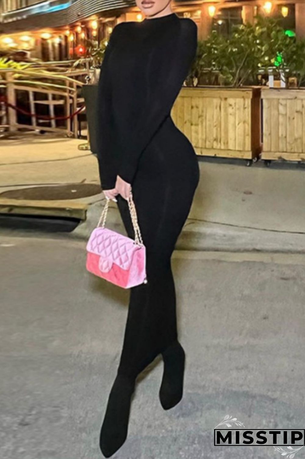 Black Casual Solid Basic O Neck Long Sleeve Dresses