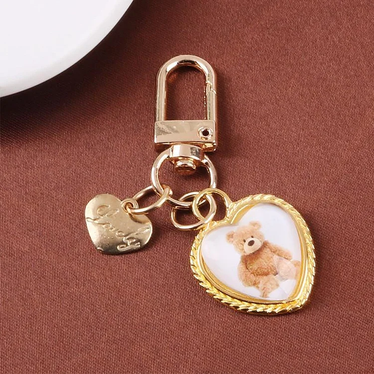 Cute Bear Peach Heart Keychain