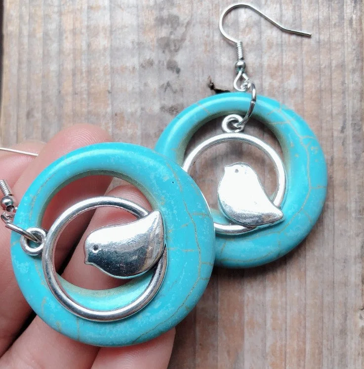 Vintage Bird Nest Turquoise Earrings