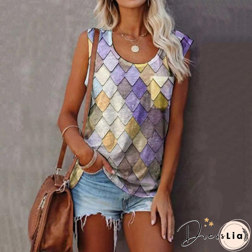 Round Neck Geometric Printed Shirt