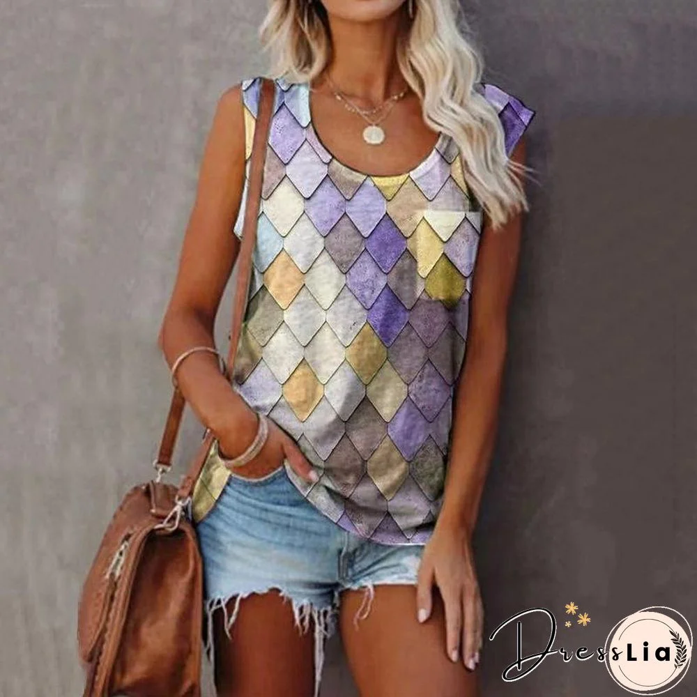 Round Neck Geometric Printed Shirt