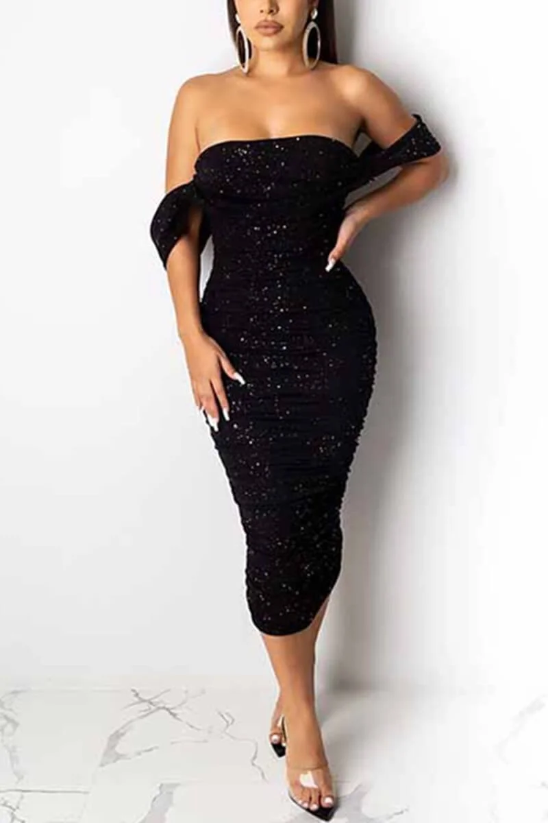 Sexy Skinny Sequined Strapless Dress