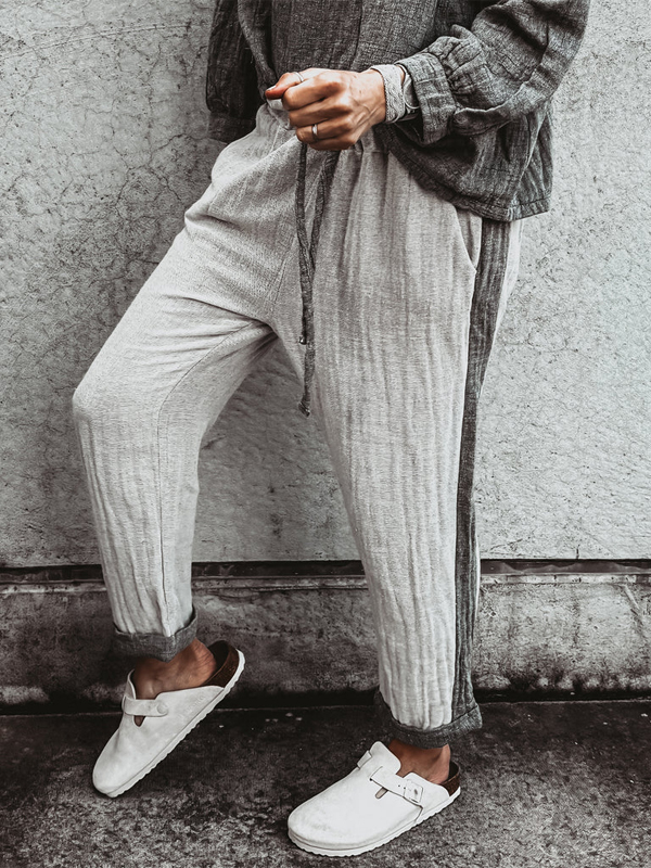 Cotton and Linen Colorblock Tapered Pants hjn Shicloths